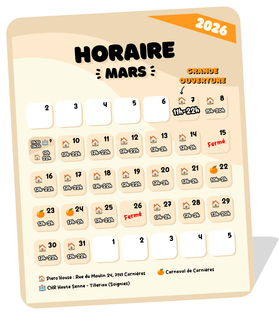 Horaire Mars 2026 - Grande Ouverture
